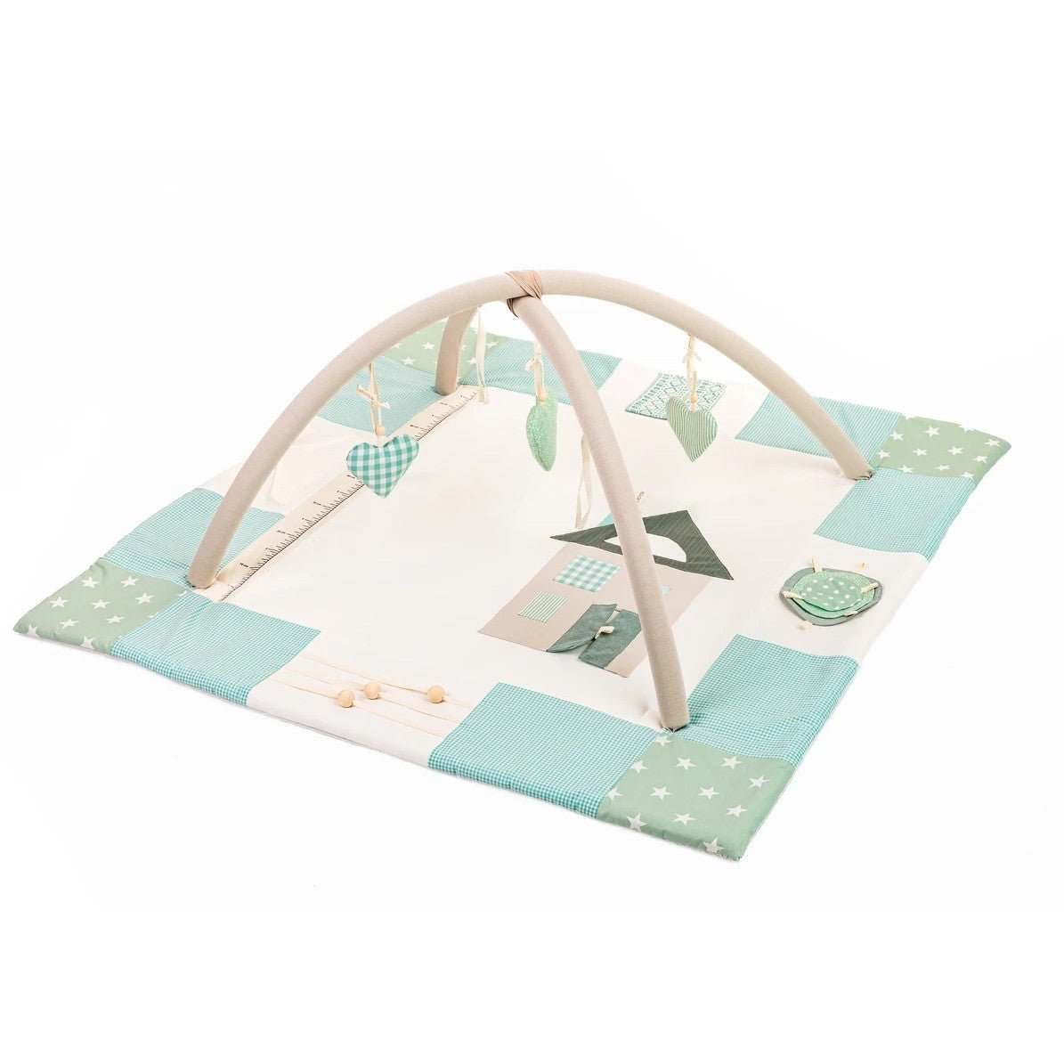 GOTS Organic Activity Mat & Arches 120×120 cm for Babies (0–18m) - Mint Green - Tiny Tugz™