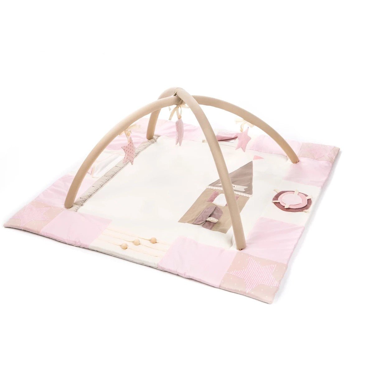GOTS Organic Activity Mat & Arches 120×120 cm for Babies (0–18m) - Pink - Tiny Tugz™