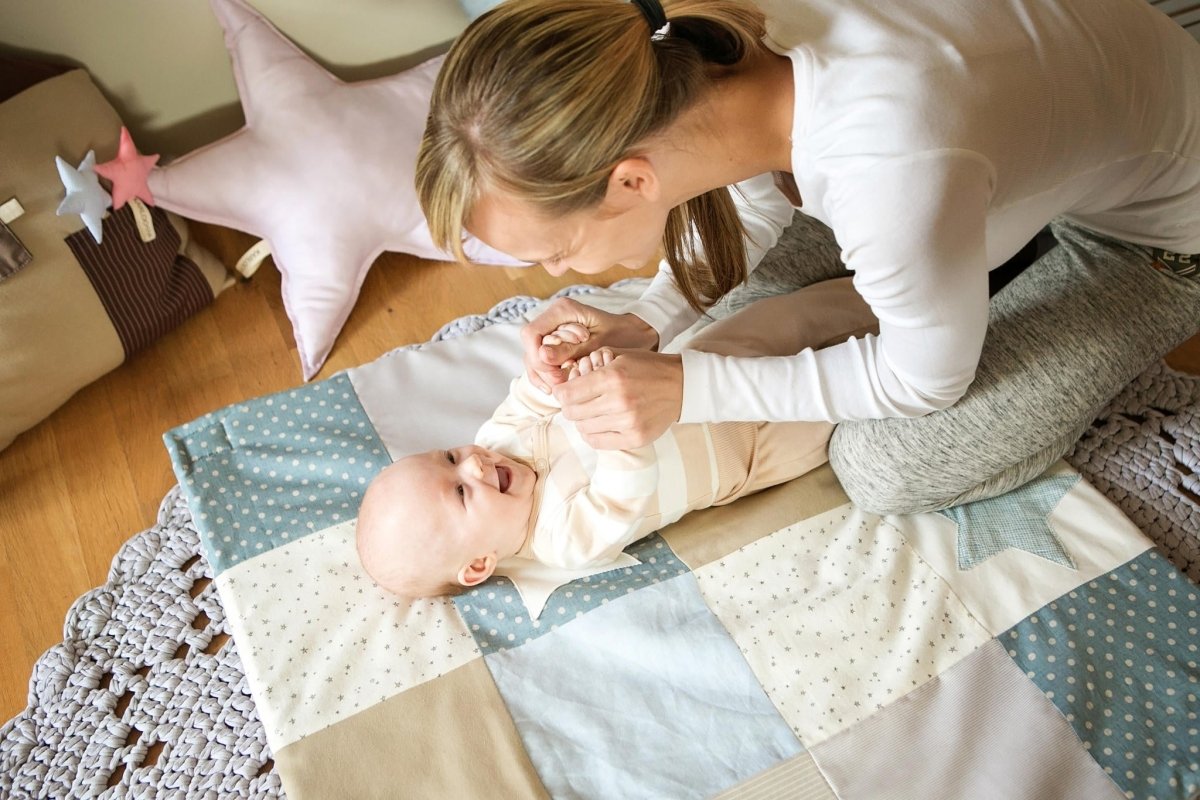 GOTS Organic Activity Mat & Arches 80×80 cm for Babies (0–18m) - Blue - Tiny Tugz™