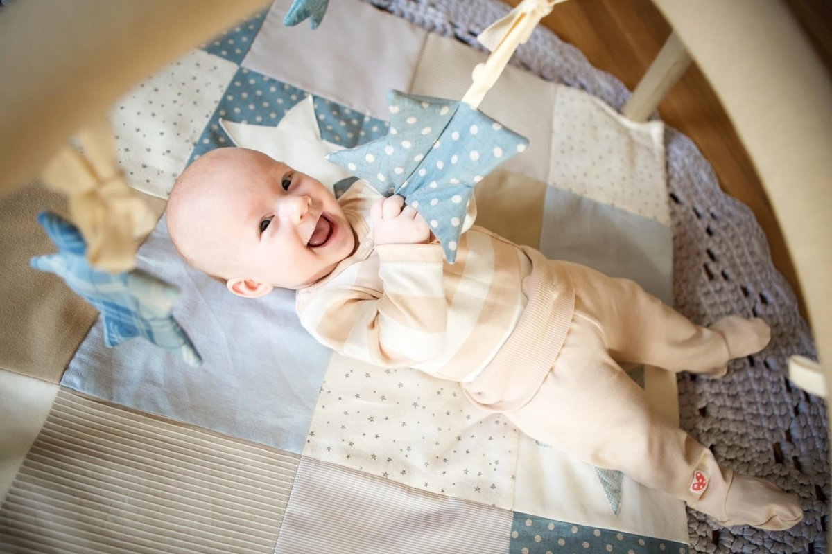 GOTS Organic Activity Mat & Arches 80×80 cm for Babies (0–18m) - Blue - Tiny Tugz™