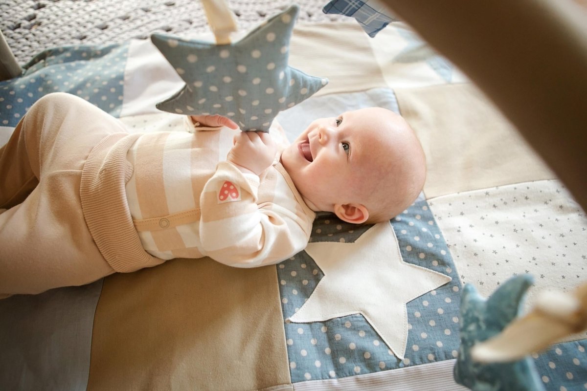 GOTS Organic Activity Mat & Arches 80×80 cm for Babies (0–18m) - Blue - Tiny Tugz™