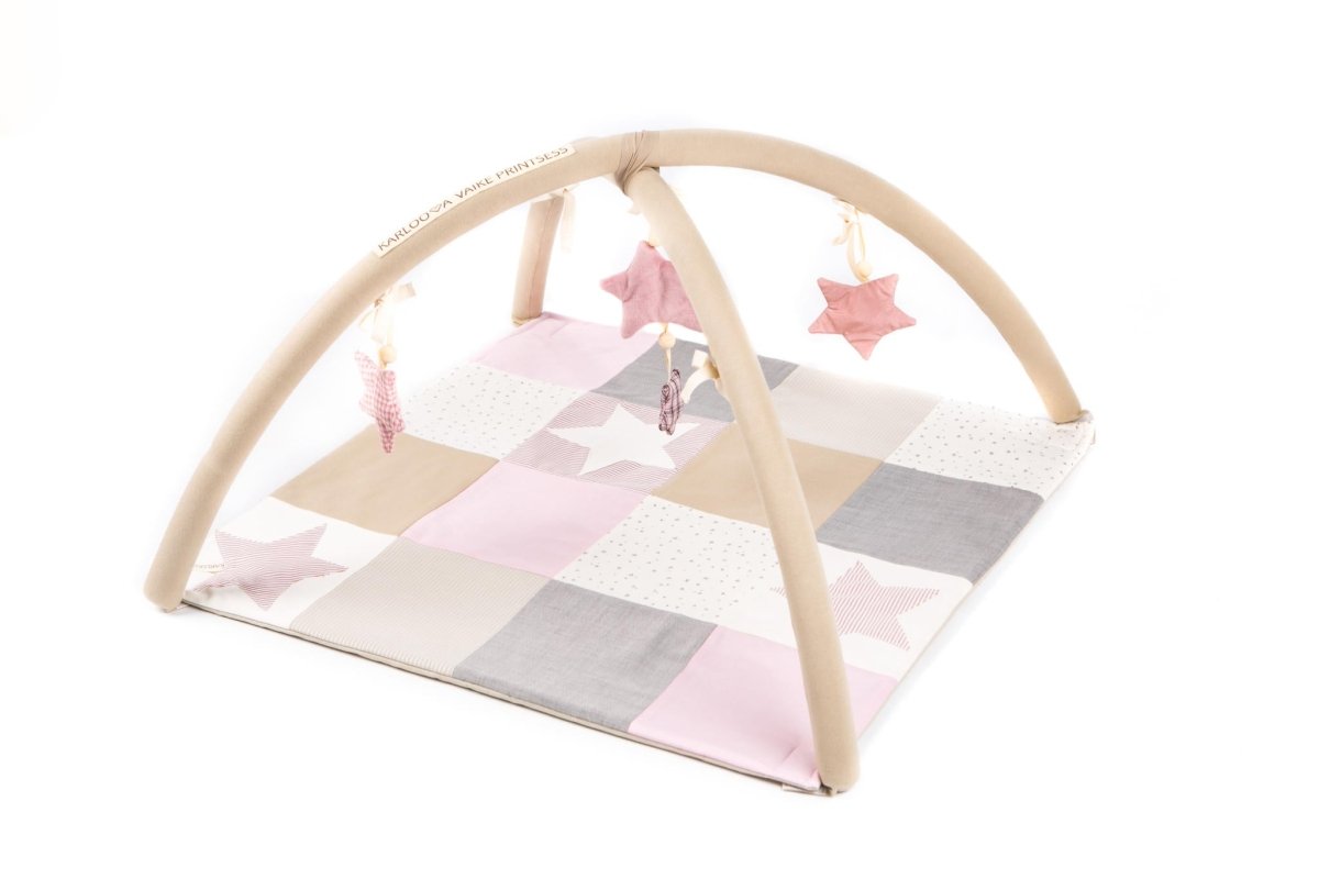 GOTS Organic Activity Mat & Arches 80×80 cm for Babies (0–18m) - Pink - Tiny Tugz™