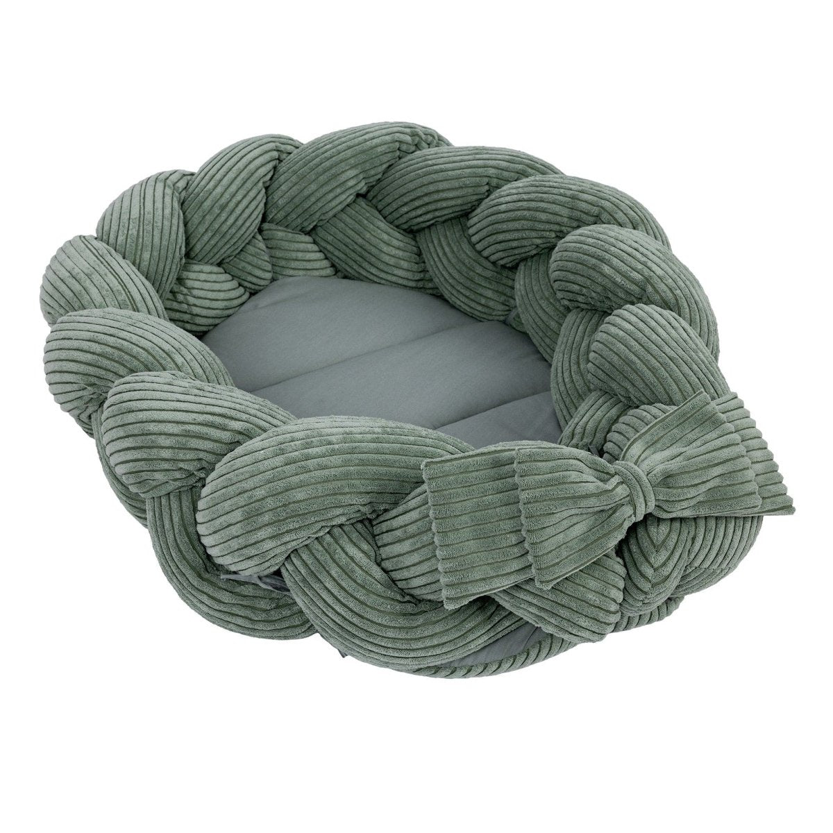 Green Baby Nest with Braided Bumper & Play Mat, Ribbed Corduroy & Cotton Lining - Tiny Tugz™