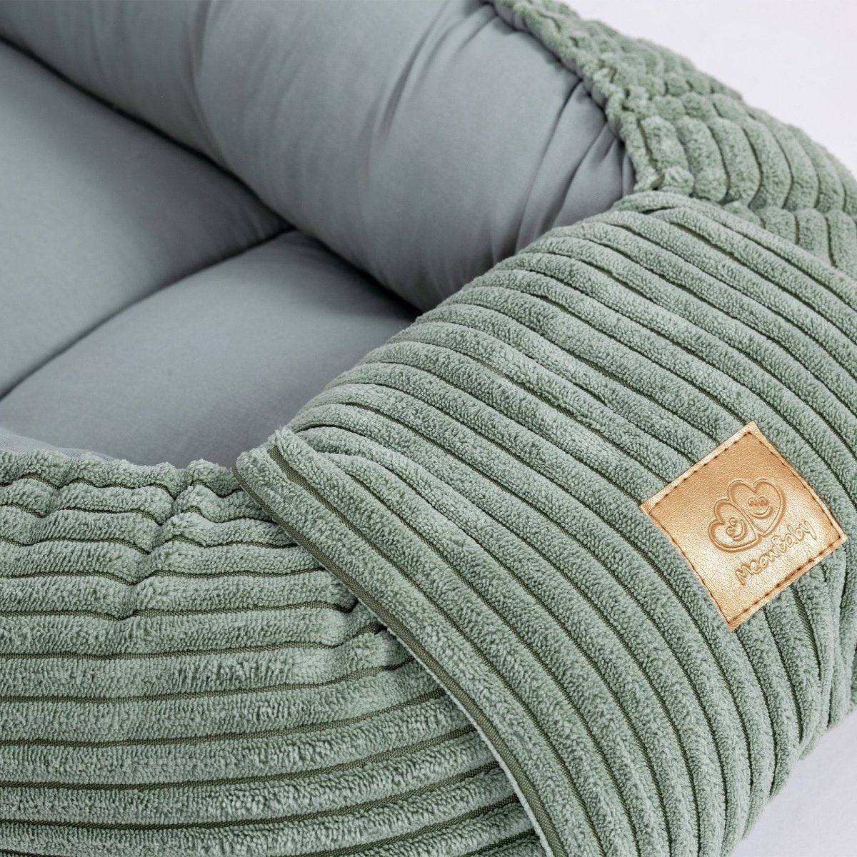 Green Baby Sleep Cocoon Nest, Ribbed Corduroy & Cotton Lining (0-6m) - Tiny Tugz™