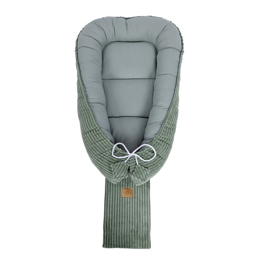 Green Baby Sleep Cocoon Nest, Ribbed Corduroy & Cotton Lining (0-6m) - Tiny Tugz™
