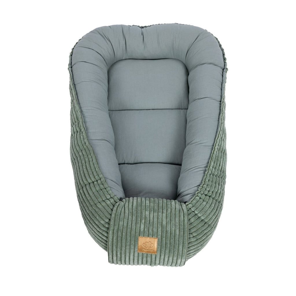 Green Baby Sleep Cocoon Nest, Ribbed Corduroy & Cotton Lining (0-6m) - Tiny Tugz™