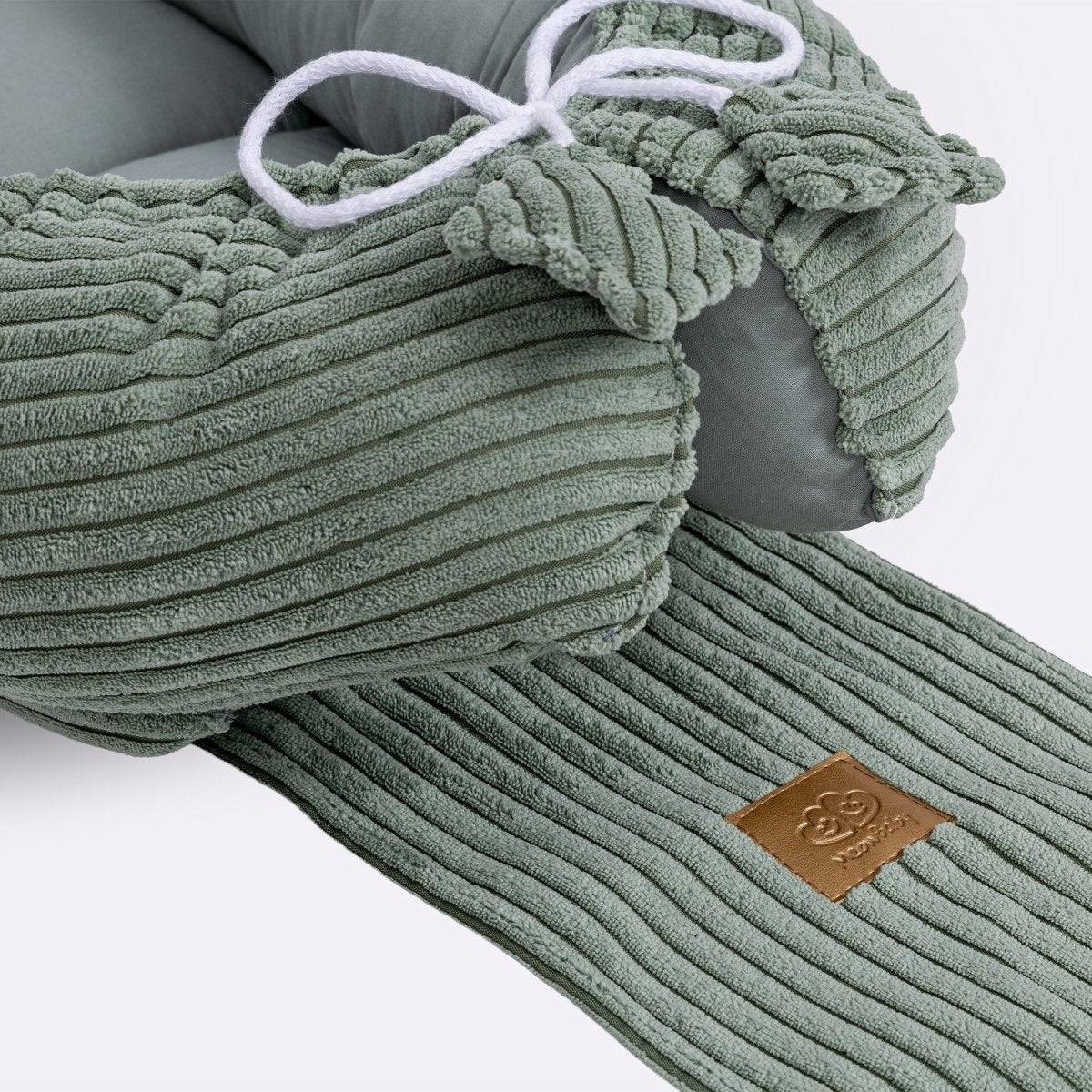 Green Baby Sleep Cocoon Nest, Ribbed Corduroy & Cotton Lining (0-6m) - Tiny Tugz™