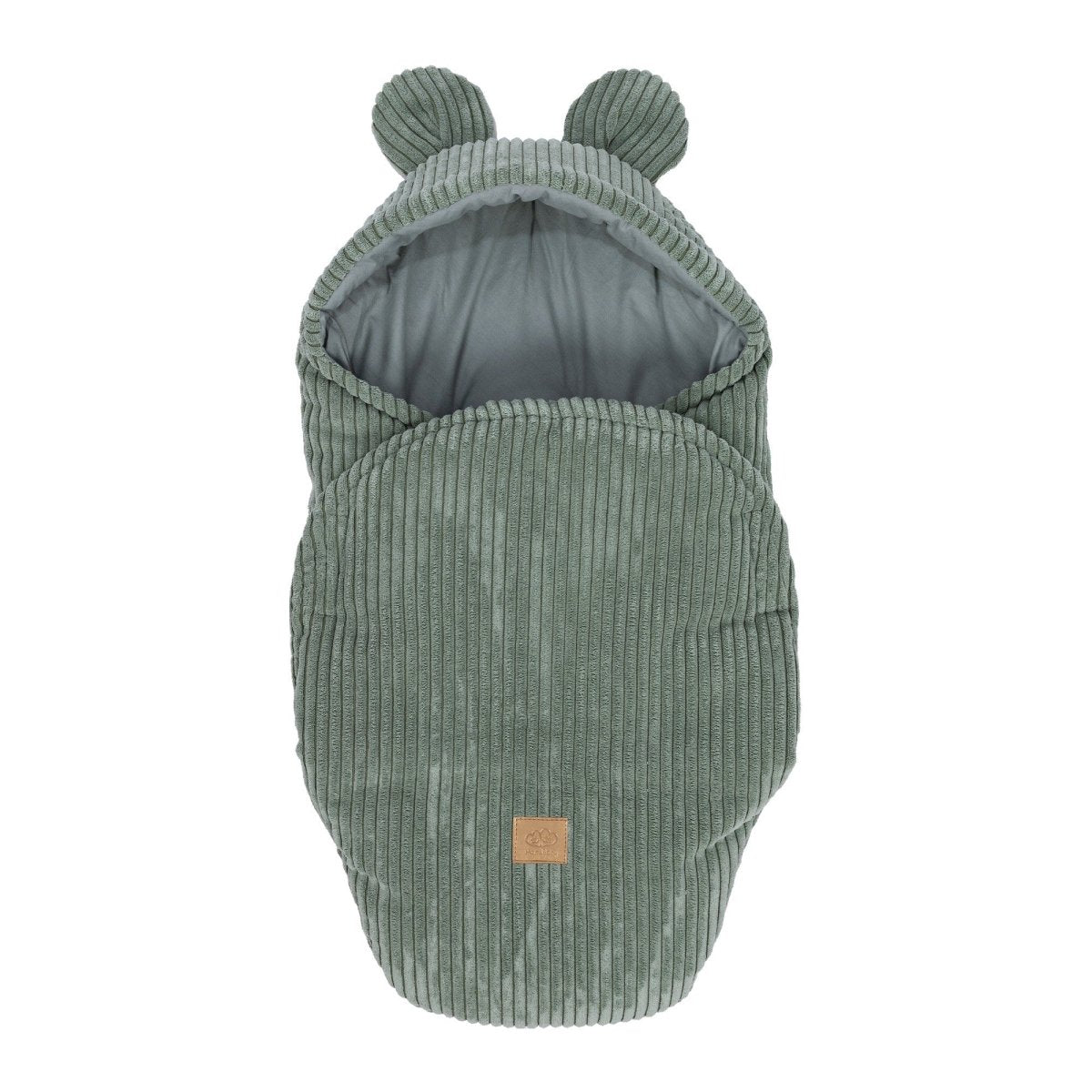 Green Baby Swaddle with Bear Ears, Ribbed Corduroy & Cotton Lining - Tiny Tugz™