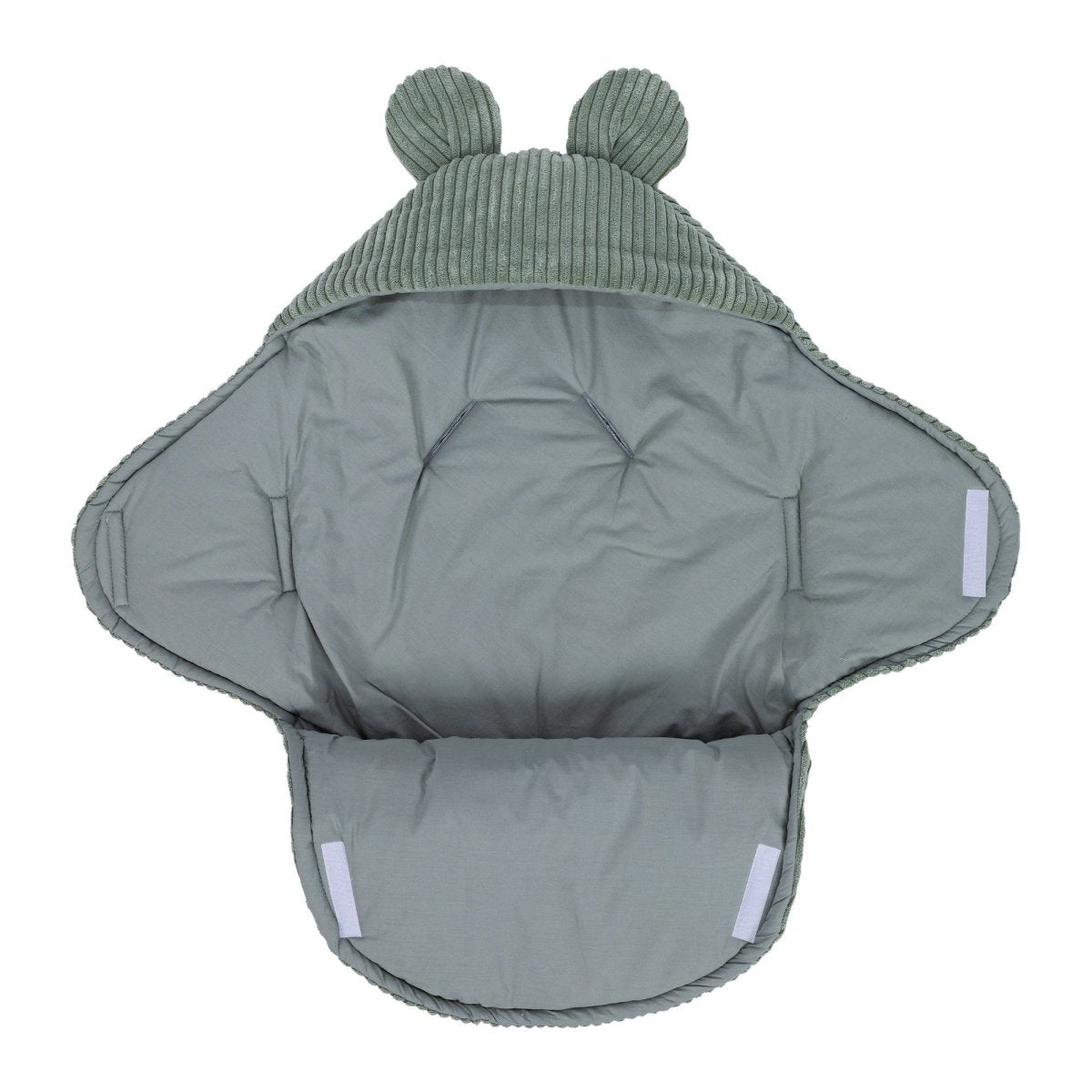 Green Baby Swaddle with Bear Ears, Ribbed Corduroy & Cotton Lining - Tiny Tugz™