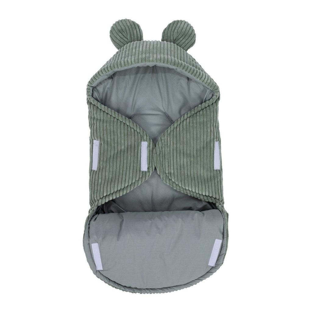 Green Baby Swaddle with Bear Ears, Ribbed Corduroy & Cotton Lining - Tiny Tugz™