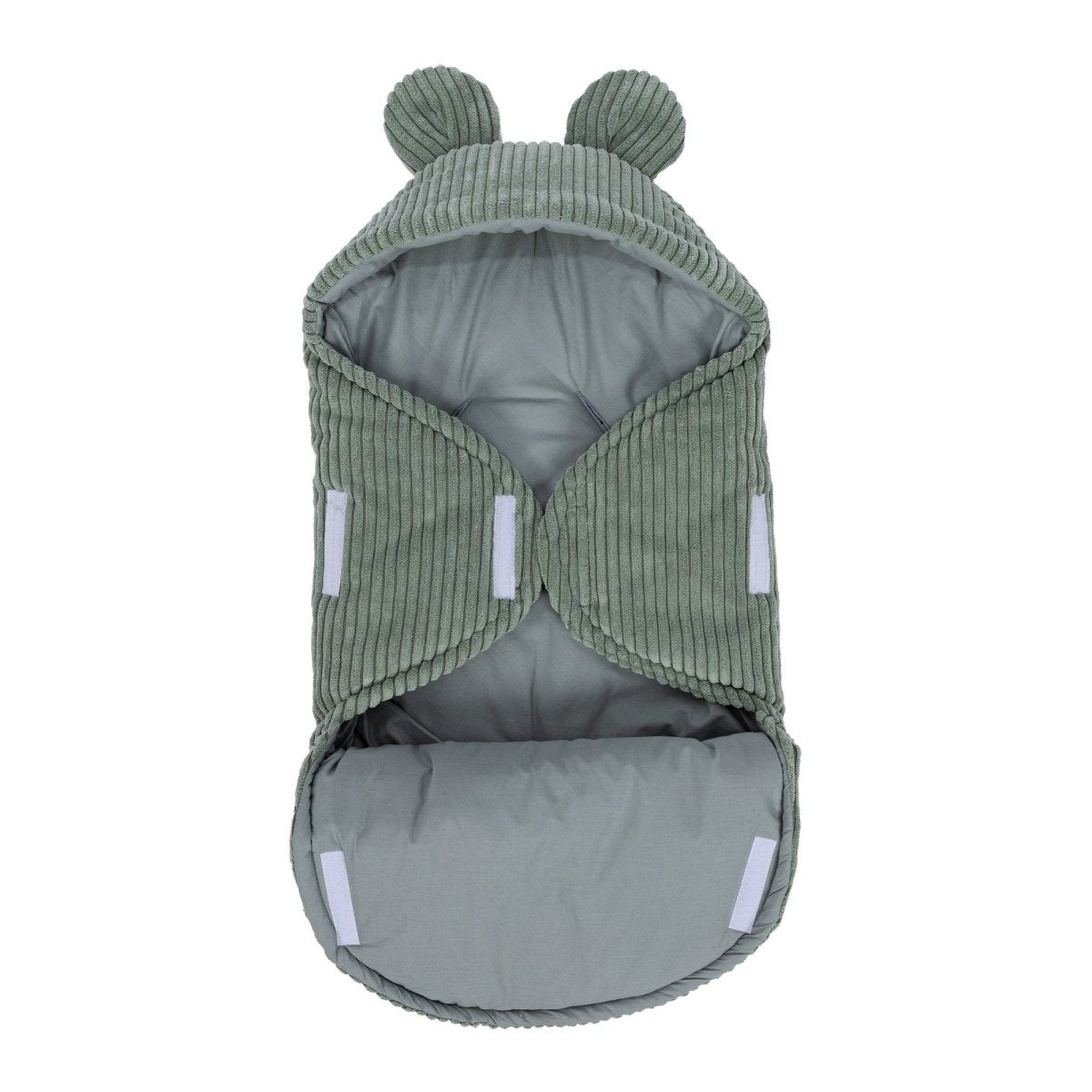 Green Baby Swaddle with Bear Ears, Ribbed Corduroy & Cotton Lining - Tiny Tugz™