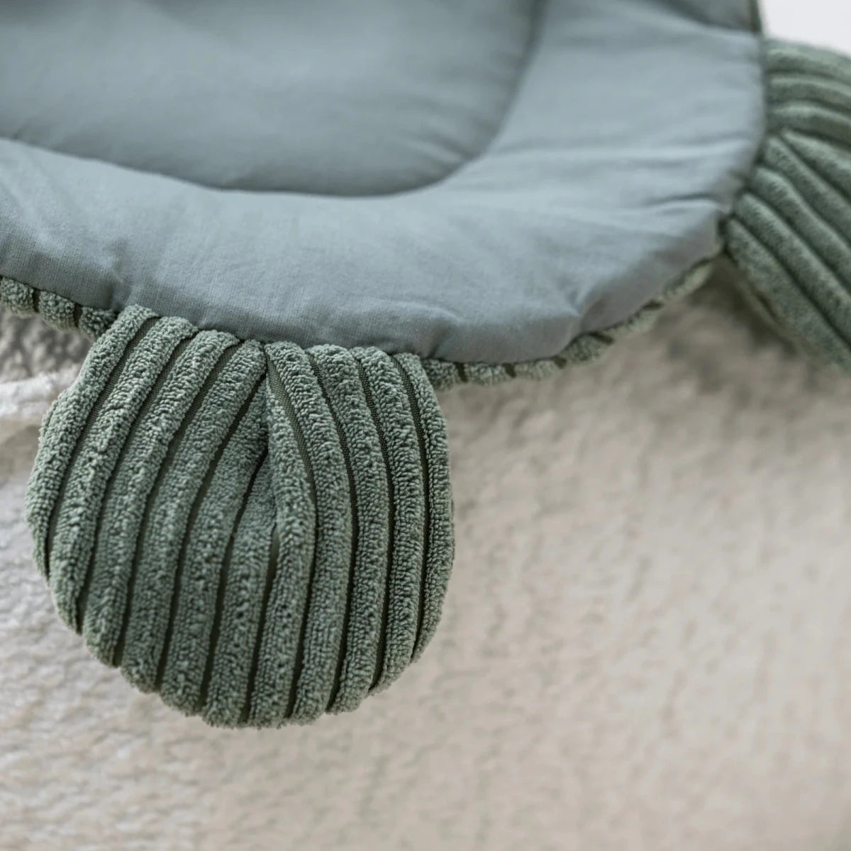 Green Baby Swaddle Wrap with Bear Ears, Ribbed Corduroy & Cotton Lining - Tiny Tugz™