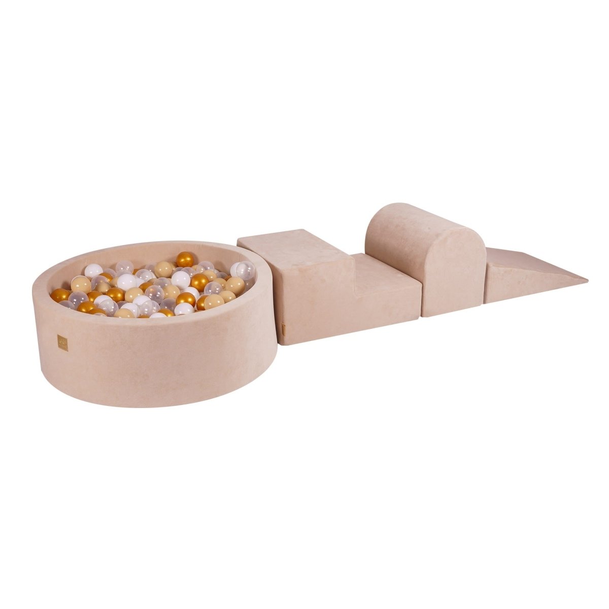 Green Velvet Foam Play Set with Ball Pit, 4-Piece (1–3y) – Gold, Beige & White Balls - Tiny Tugz™