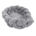 Grey Baby Nest with Braided Bumper & Play Mat, Ribbed Corduroy & Cotton Lining - Tiny Tugz™