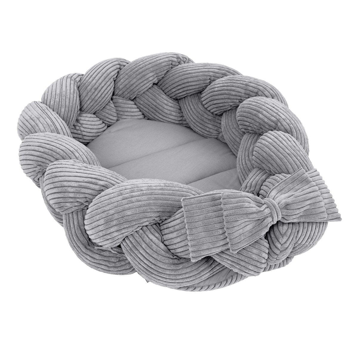 Grey Baby Nest with Braided Bumper & Play Mat, Ribbed Corduroy & Cotton Lining - Tiny Tugz™