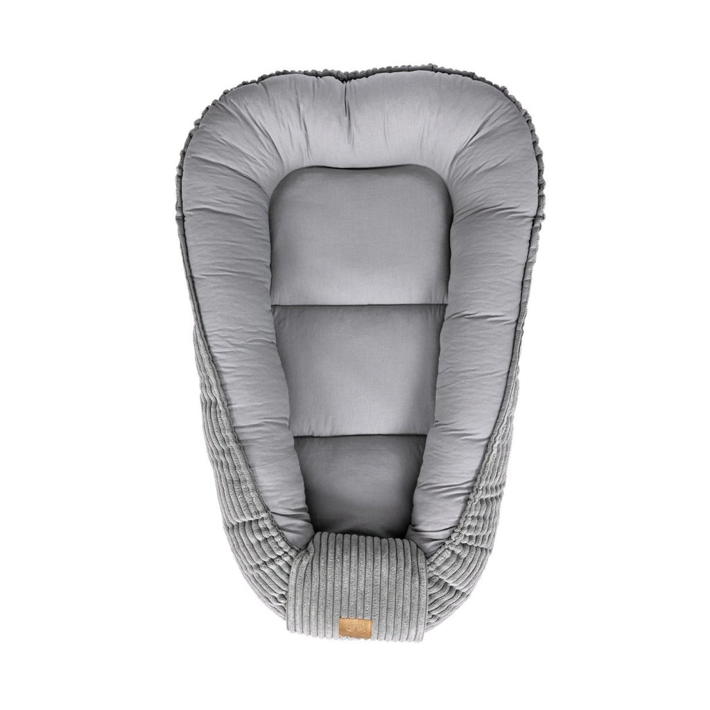 Grey Baby Sleep Cocoon Nest, Ribbed Corduroy & Cotton Lining (0-6m) - Tiny Tugz™