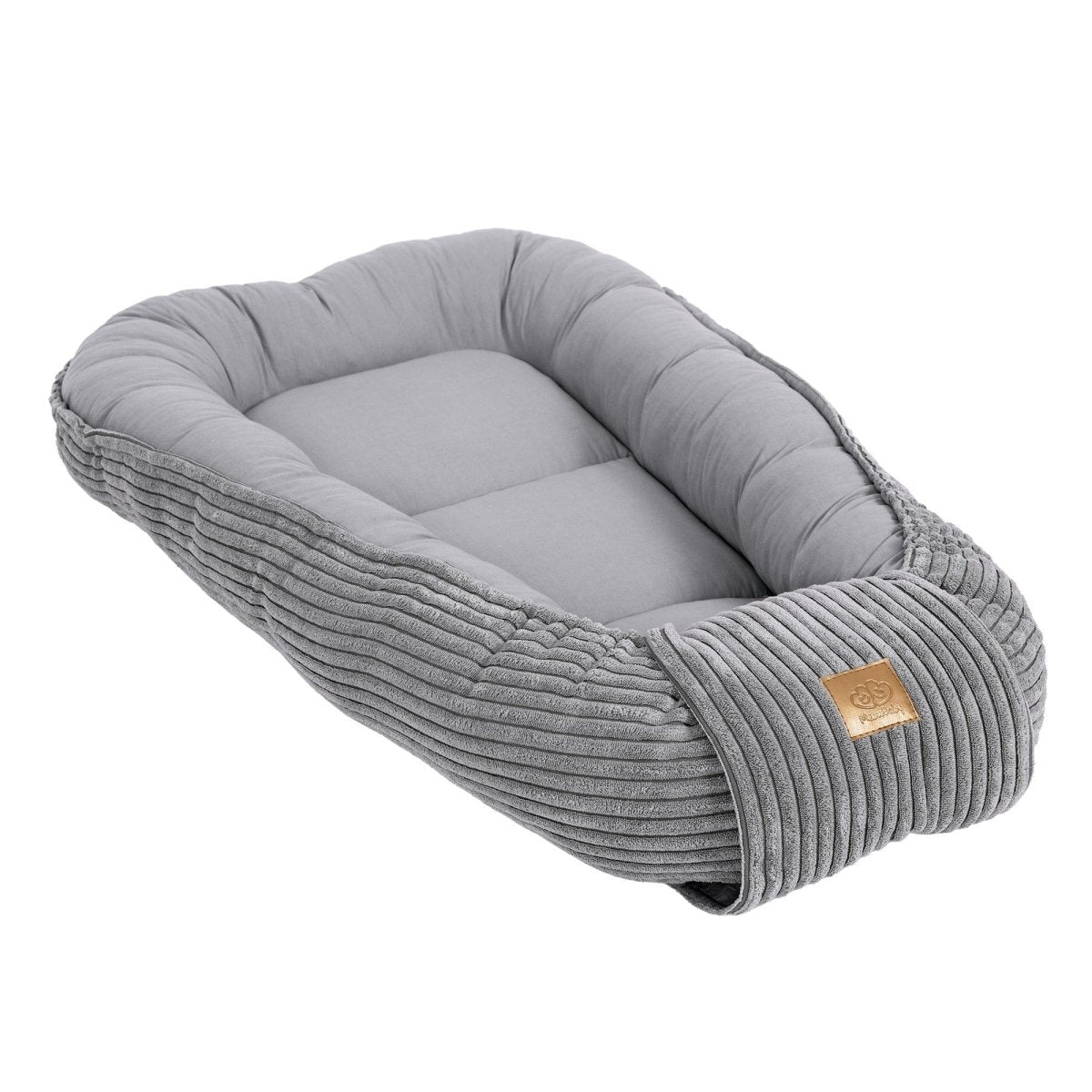 Grey Baby Sleep Cocoon Nest, Ribbed Corduroy & Cotton Lining (0-6m) - Tiny Tugz™