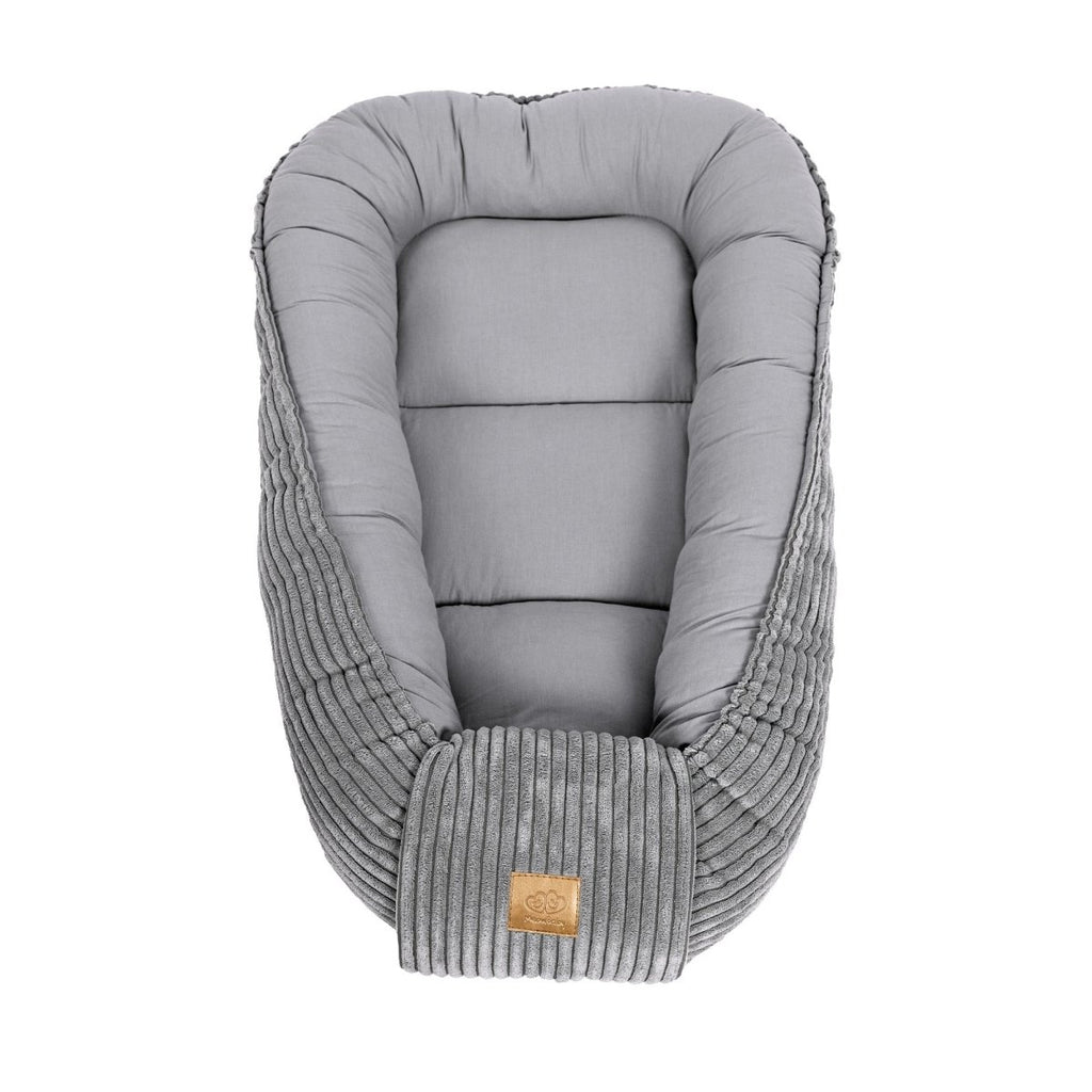 Grey Baby Sleep Cocoon Nest, Ribbed Corduroy & Cotton Lining (0-6m) - Tiny Tugz™