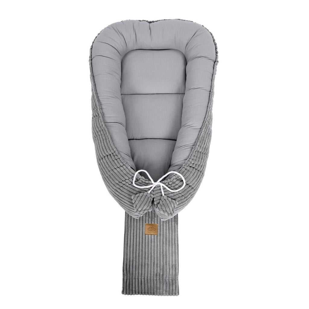 Grey Baby Sleep Cocoon Nest, Ribbed Corduroy & Cotton Lining (0-6m) - Tiny Tugz™