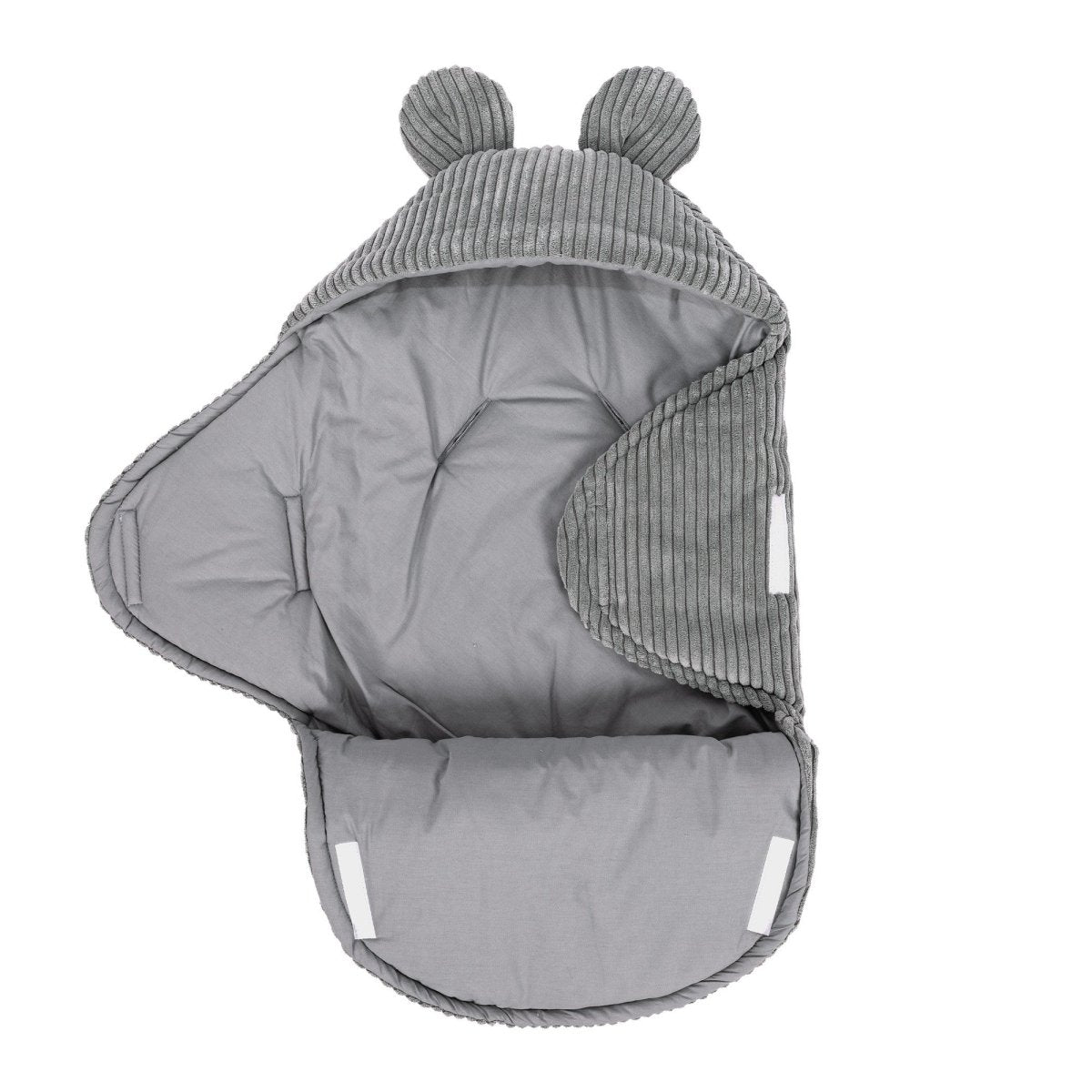 Grey Baby Swaddle with Bear Ears, Ribbed Corduroy & Cotton Lining - Tiny Tugz™