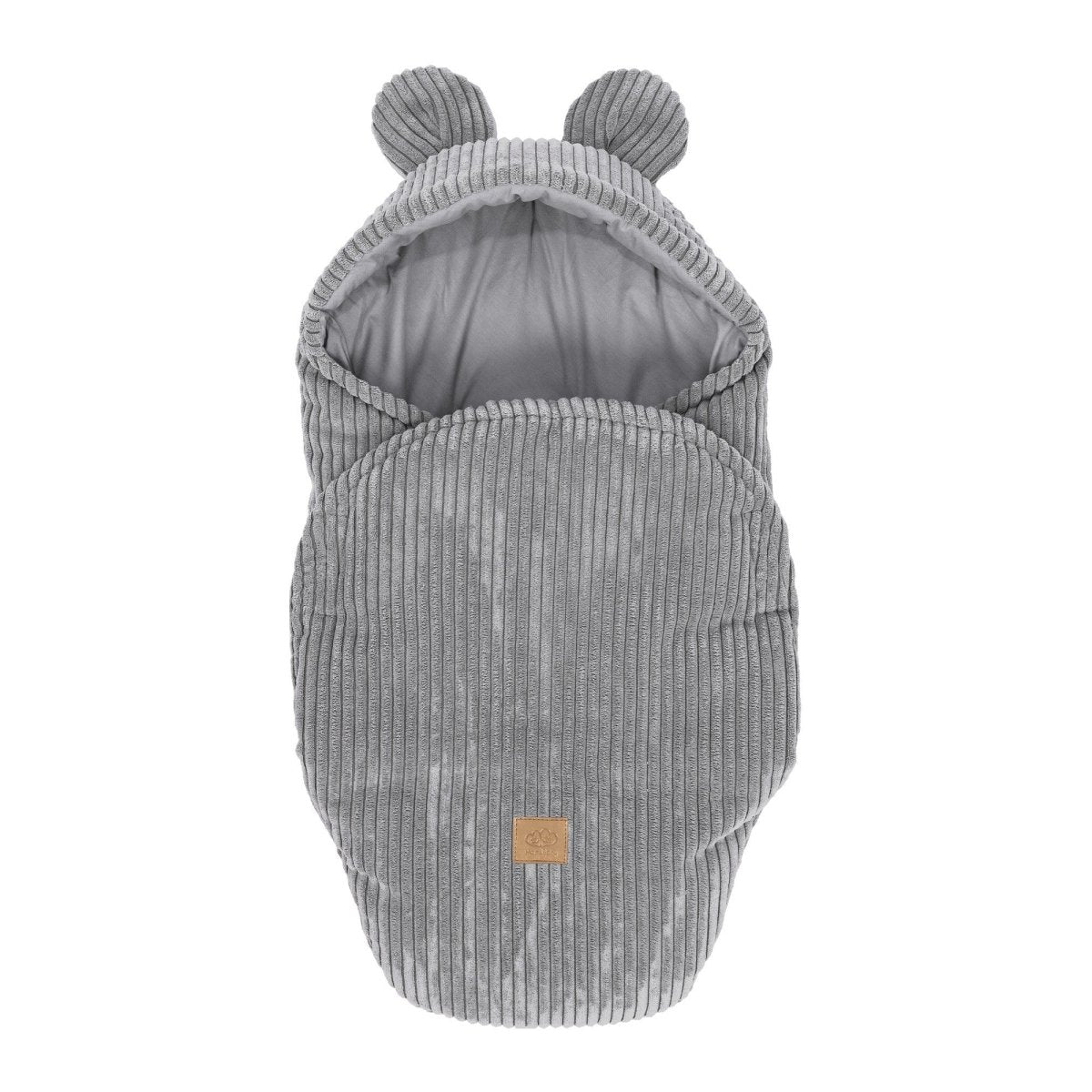 Grey Baby Swaddle with Bear Ears, Ribbed Corduroy & Cotton Lining - Tiny Tugz™