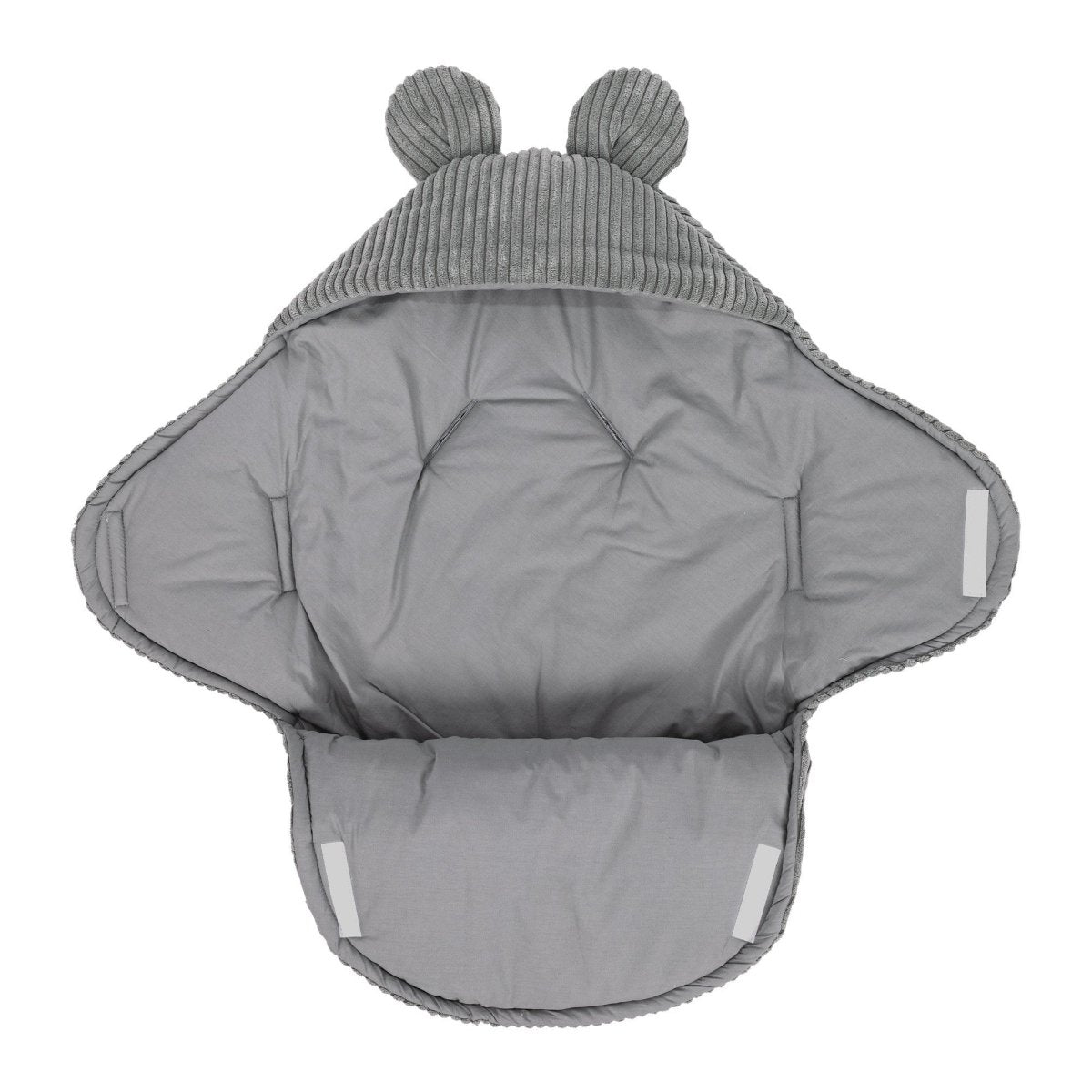 Grey Baby Swaddle with Bear Ears, Ribbed Corduroy & Cotton Lining - Tiny Tugz™