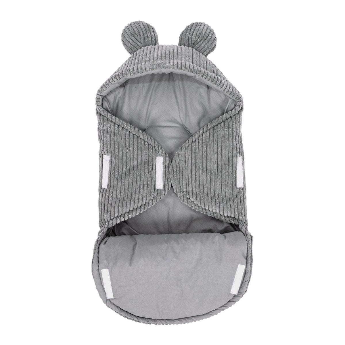 Grey Baby Swaddle with Bear Ears, Ribbed Corduroy & Cotton Lining - Tiny Tugz™