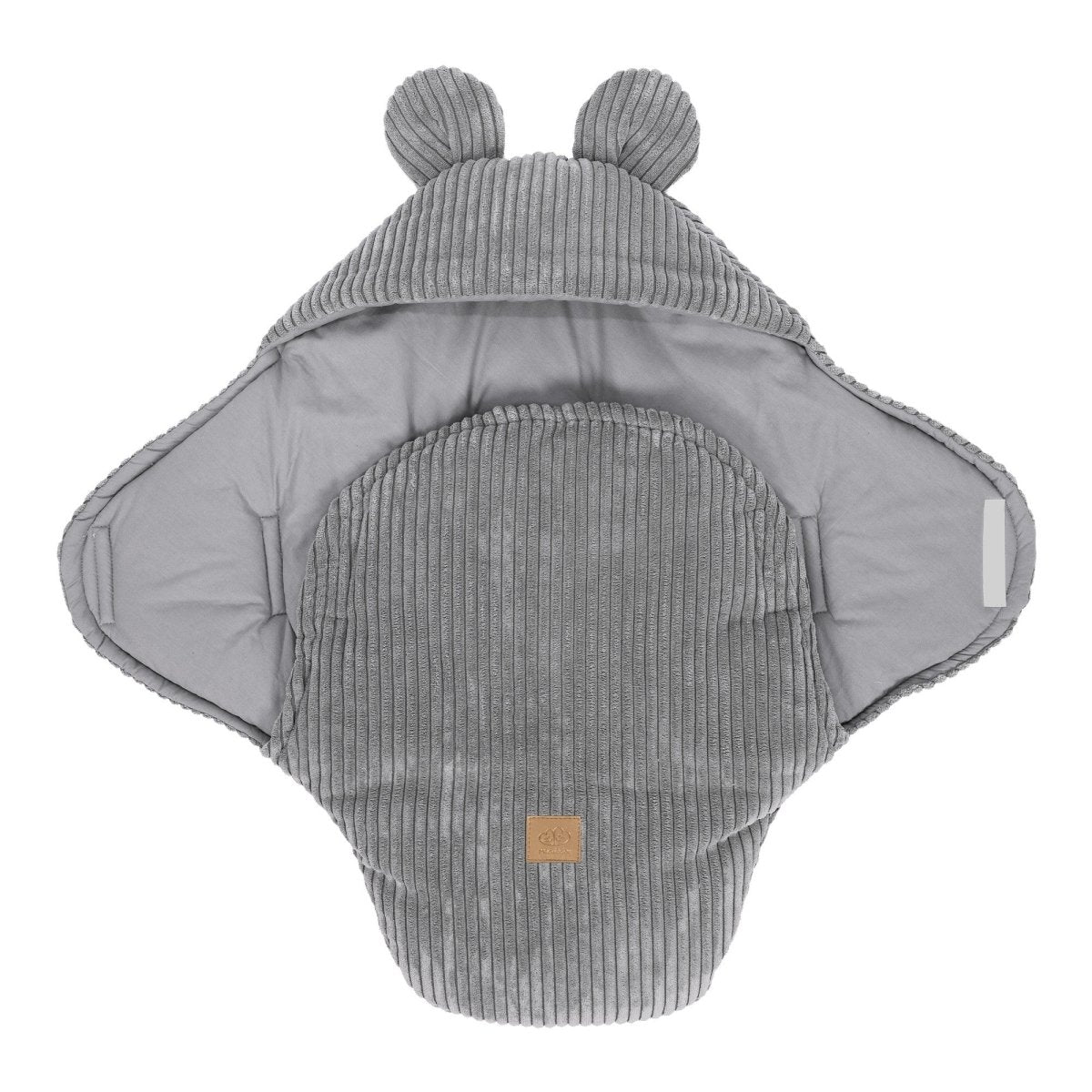 Grey Baby Swaddle with Bear Ears, Ribbed Corduroy & Cotton Lining - Tiny Tugz™