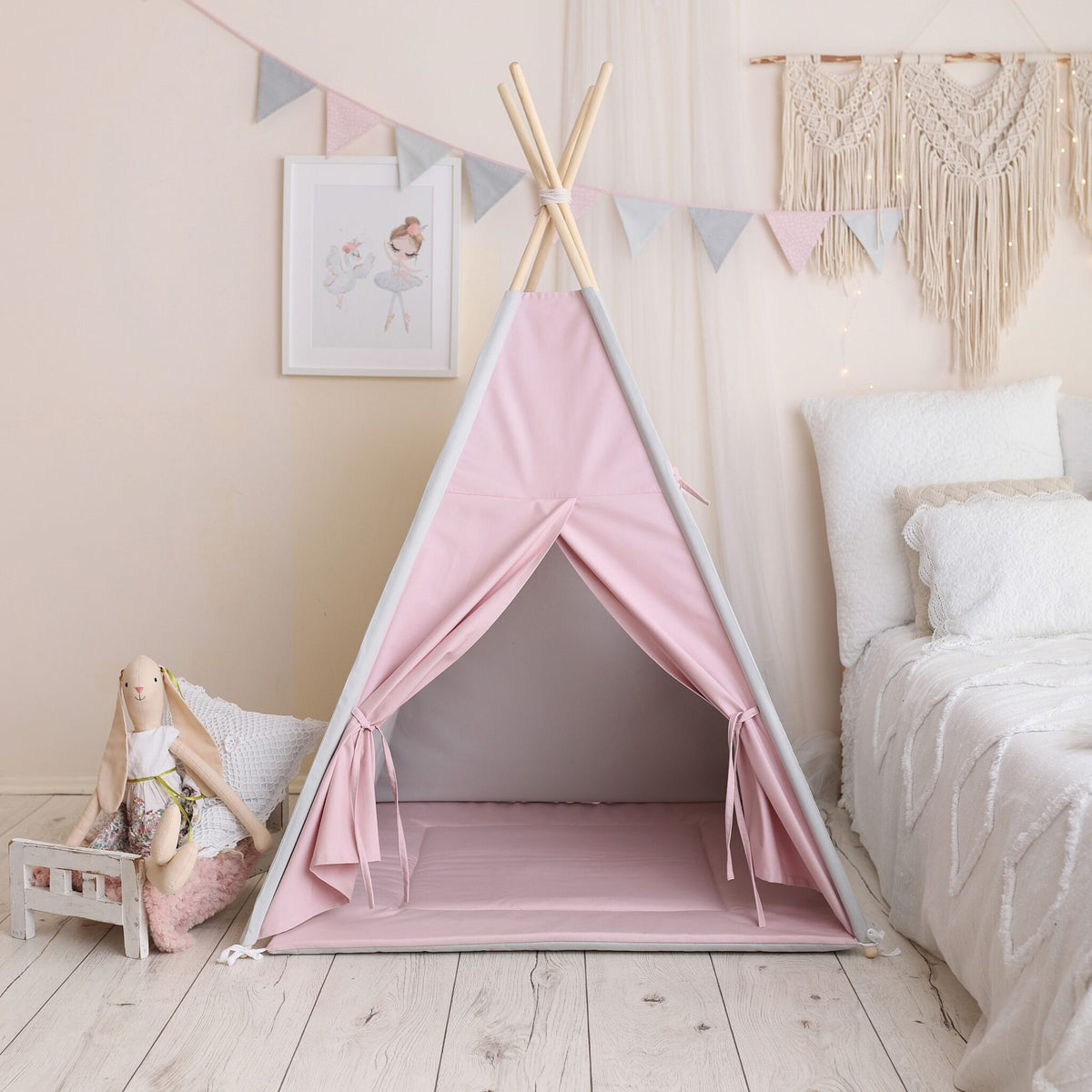Grey-Pink Teepee Tent – OEKO-TEX® certified cotton teepee tent, handmade in Poland