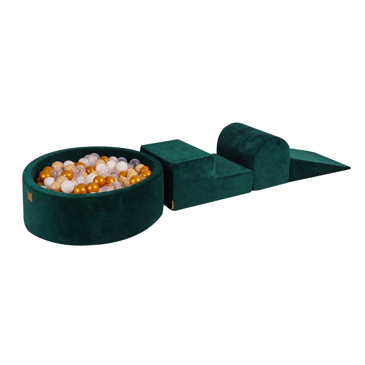 Grey Velvet Foam Play Set with Ball Pit, 4-Piece (1–3y) – Mint, Grey & White Balls - Tiny Tugz™
