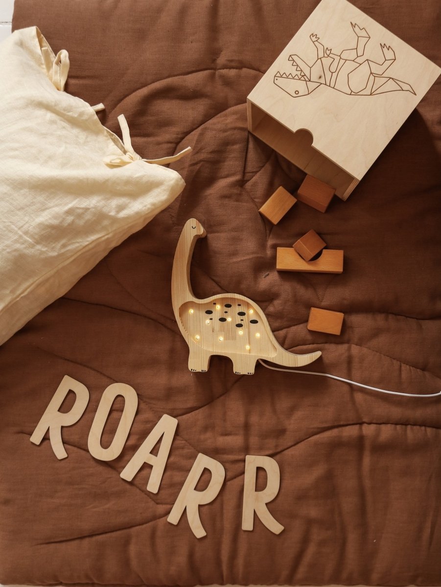Handmade Mini Wooden Night Light (Dino Diplodocus). - Tiny Tugz™