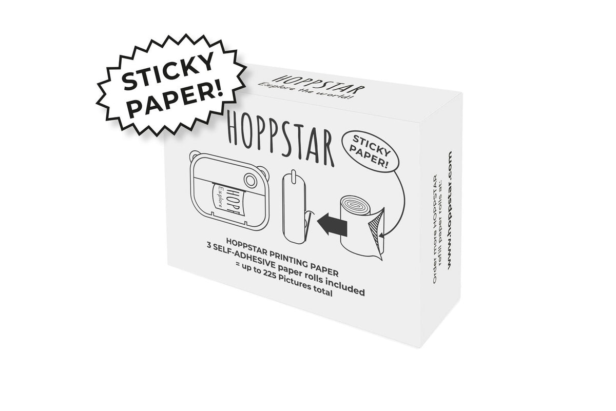 Hoppstar 3x Paper Rolls – White, Self Adhesive, pack front view