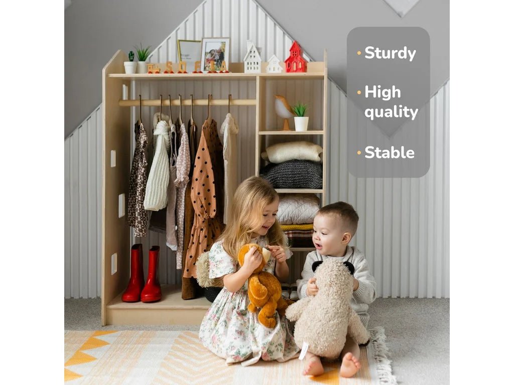 House-Shaped Open Kids Wardrobe – Birch Plywood - Tiny Tugz™
