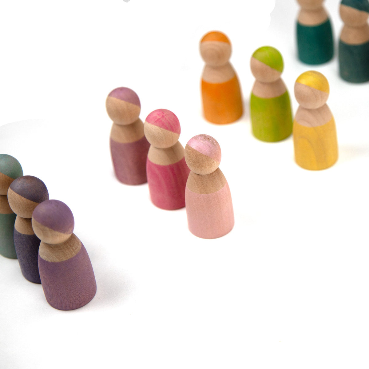 Wooden Toy - 12 Wooden Dolls, Pastel - Montessori Open-Ended Toy