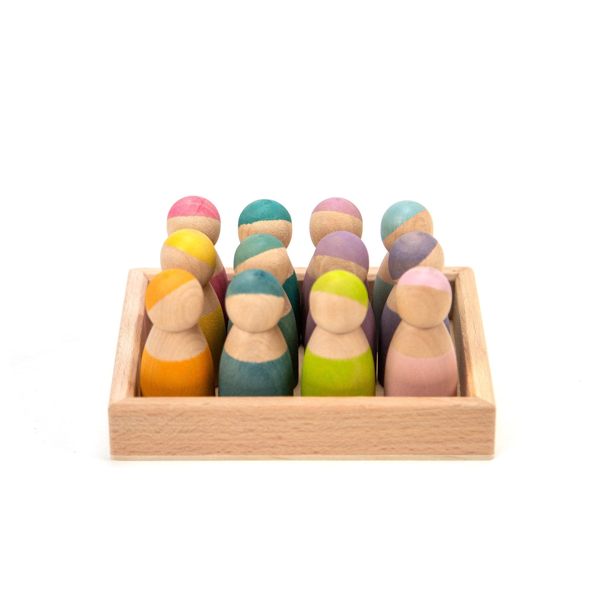 Wooden Toy - 12 Wooden Dolls, Pastel - Montessori Open-Ended Toy