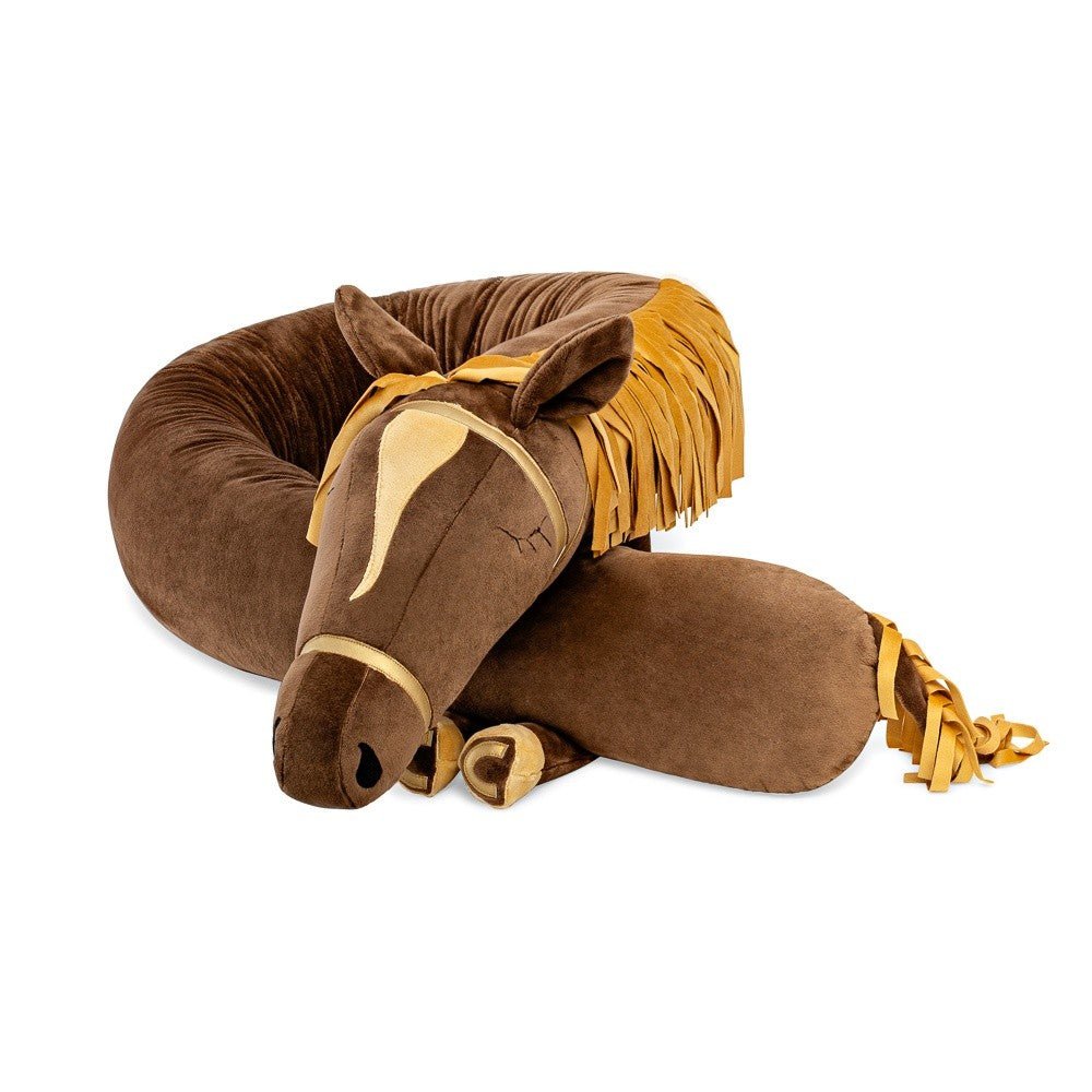 Hugo Horse Cuddle Pillow & Bed Wall Bumper - Minky, 200 cm (Brown) - Tiny Tugz™
