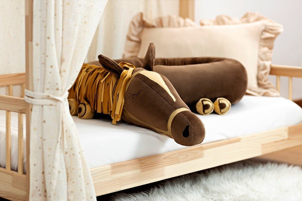 Hugo Horse Cuddle Pillow & Bed Wall Bumper - Minky, 200 cm (Brown) - Tiny Tugz™