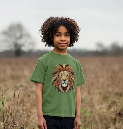 Organic Cotton Kids’ T-Shirt – Embroidery Lion Design