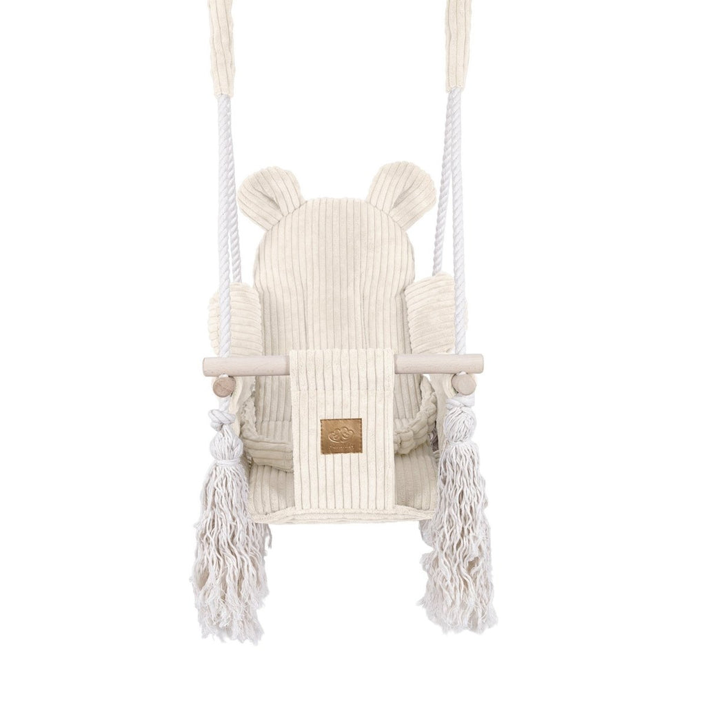 Indoor Baby Swing with Ribbed Corduroy Bear Backrest (Ecru) - Tiny Tugz™