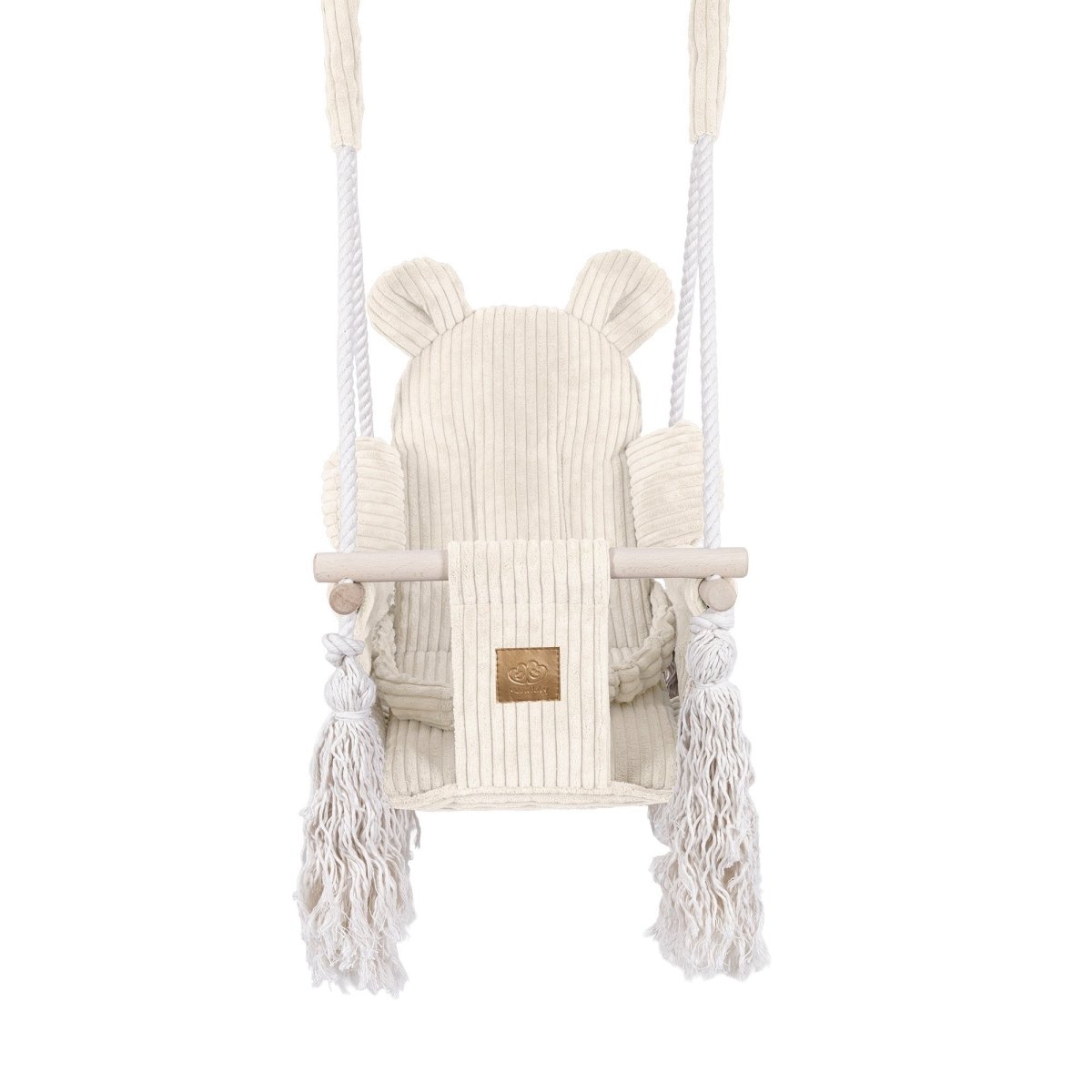 Indoor Baby Swing with Ribbed Corduroy Bear Backrest (Ecru) - Tiny Tugz™