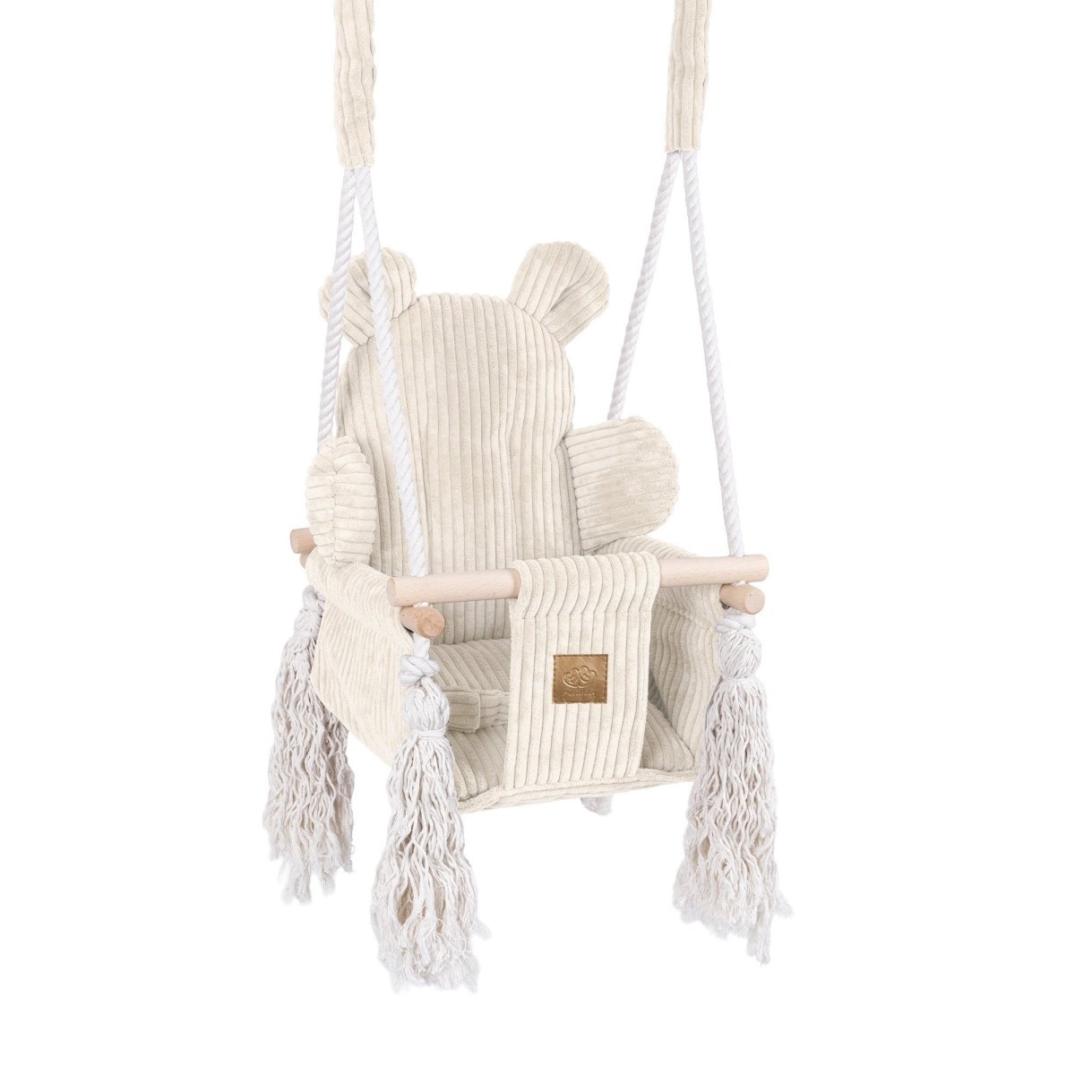 Indoor Baby Swing with Ribbed Corduroy Bear Backrest (Ecru) - Tiny Tugz™