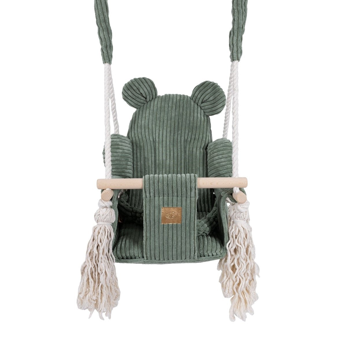 Indoor Baby Swing with Ribbed Corduroy Bear Backrest (Olive Green) - Tiny Tugz™