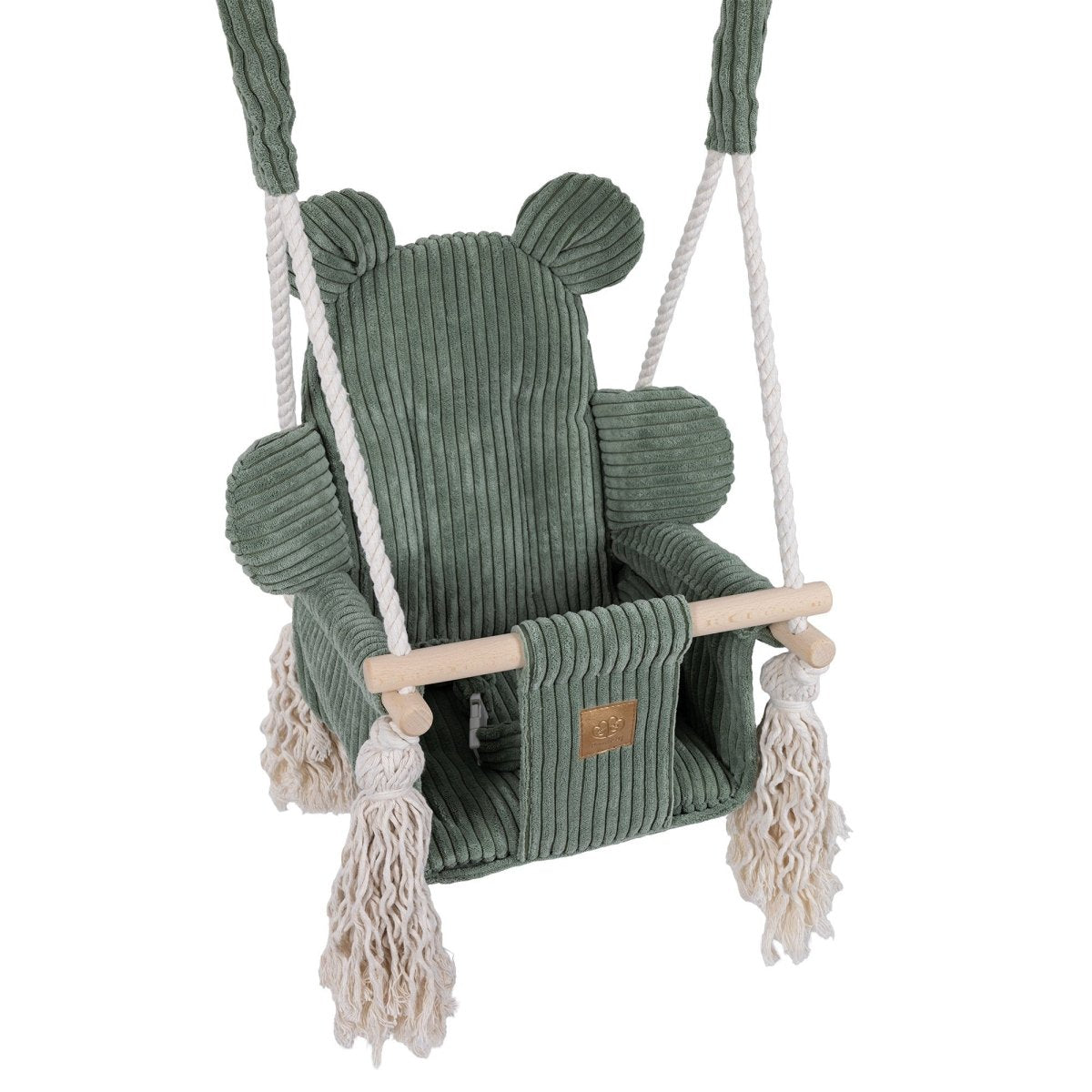 Indoor Baby Swing with Ribbed Corduroy Bear Backrest (Olive Green) - Tiny Tugz™