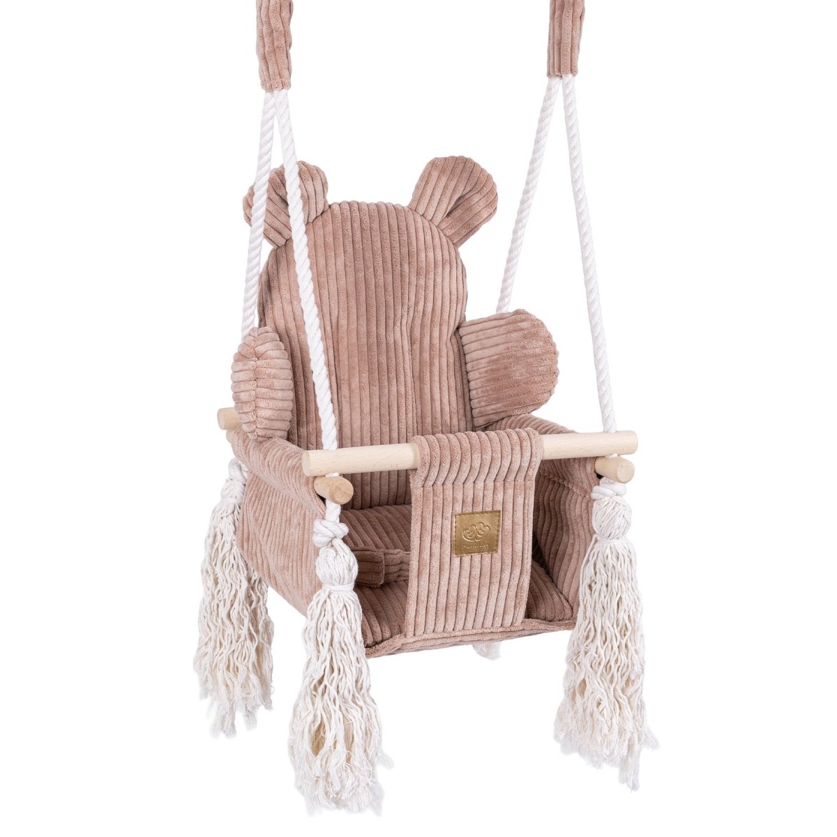 Indoor Baby Swing with Ribbed Corduroy Bear Backrest (Powder Pink) - Tiny Tugz™