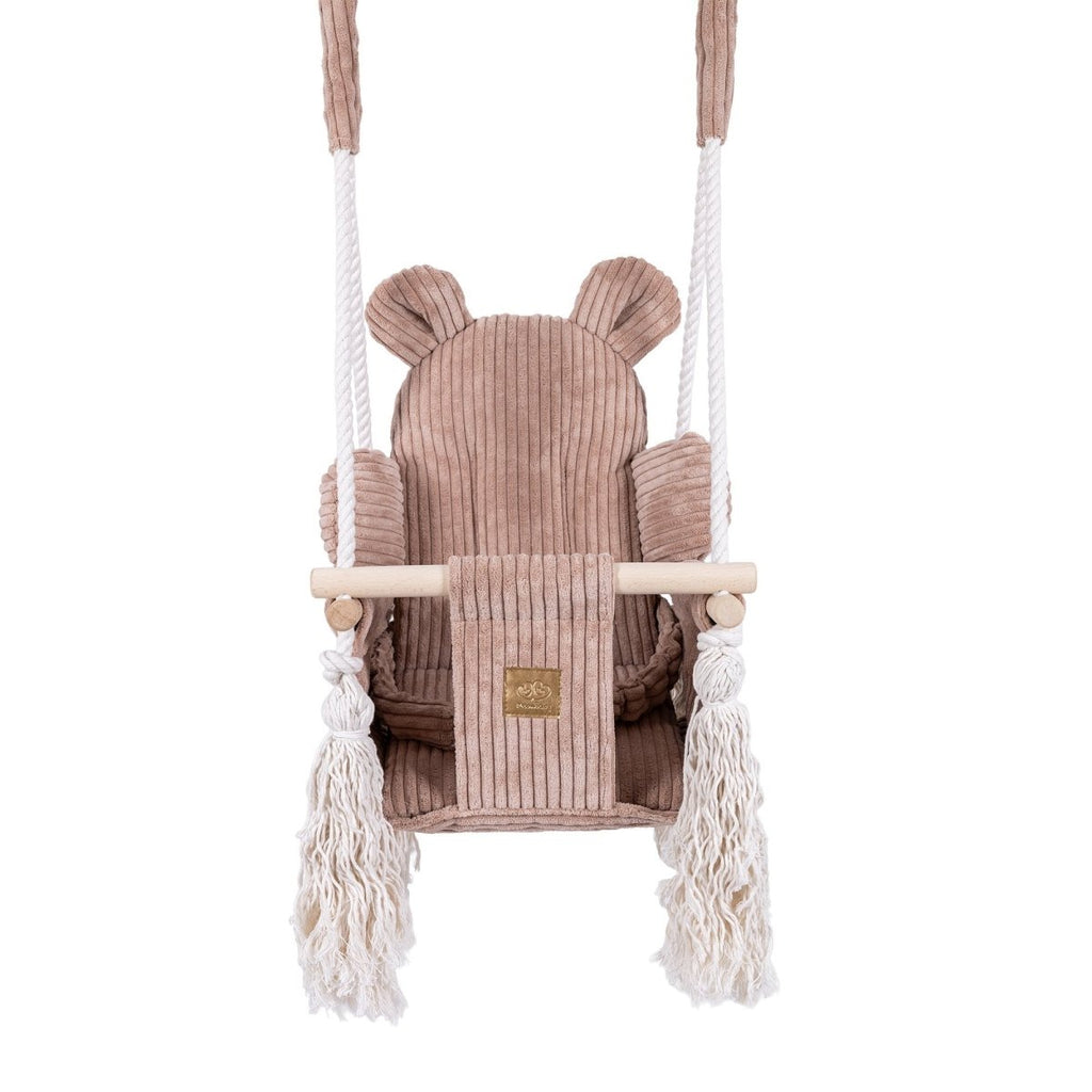 Indoor Baby Swing with Ribbed Corduroy Bear Backrest (Powder Pink) - Tiny Tugz™