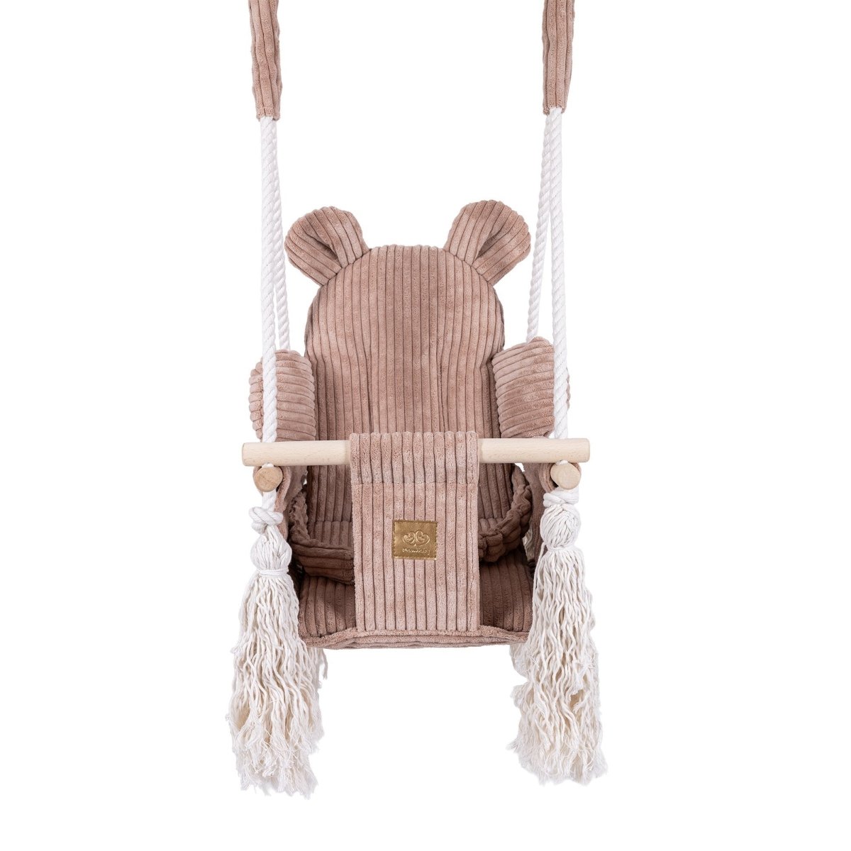 Indoor Baby Swing with Ribbed Corduroy Bear Backrest (Powder Pink) - Tiny Tugz™