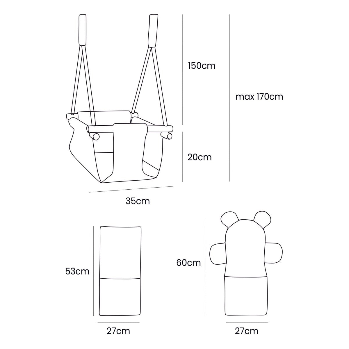 Indoor Baby Swing with Square Ribbed Corduroy Backrest (Grey) - Tiny Tugz™