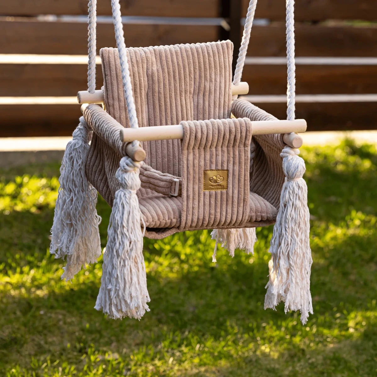 Indoor Baby Swing with Square Ribbed Corduroy Backrest (Grey) - Tiny Tugz™