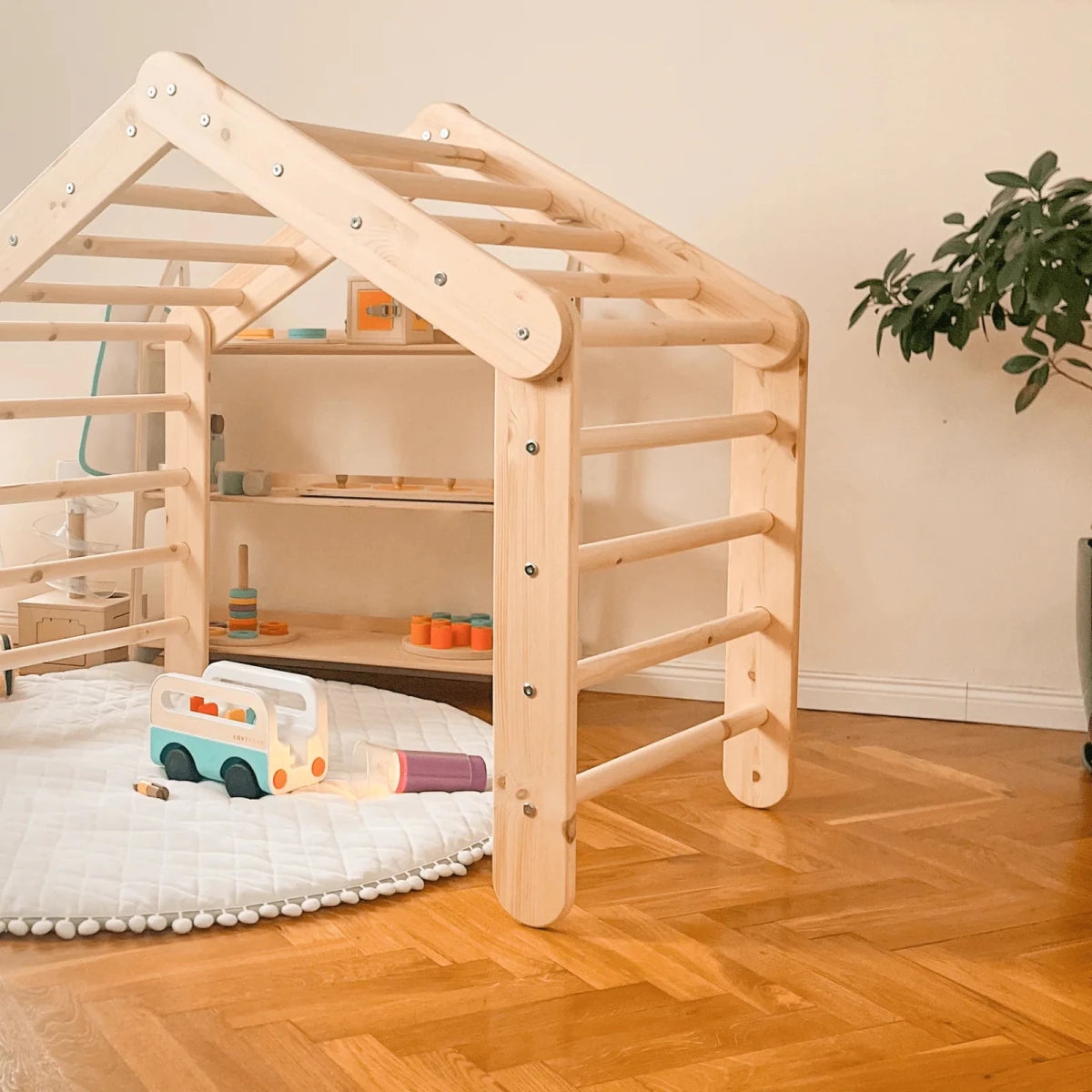 Indoor Large Wooden Montessori Climbing Ladder for Kids – Foldable Birch Plywood Frame (Black) - Tiny Tugz™