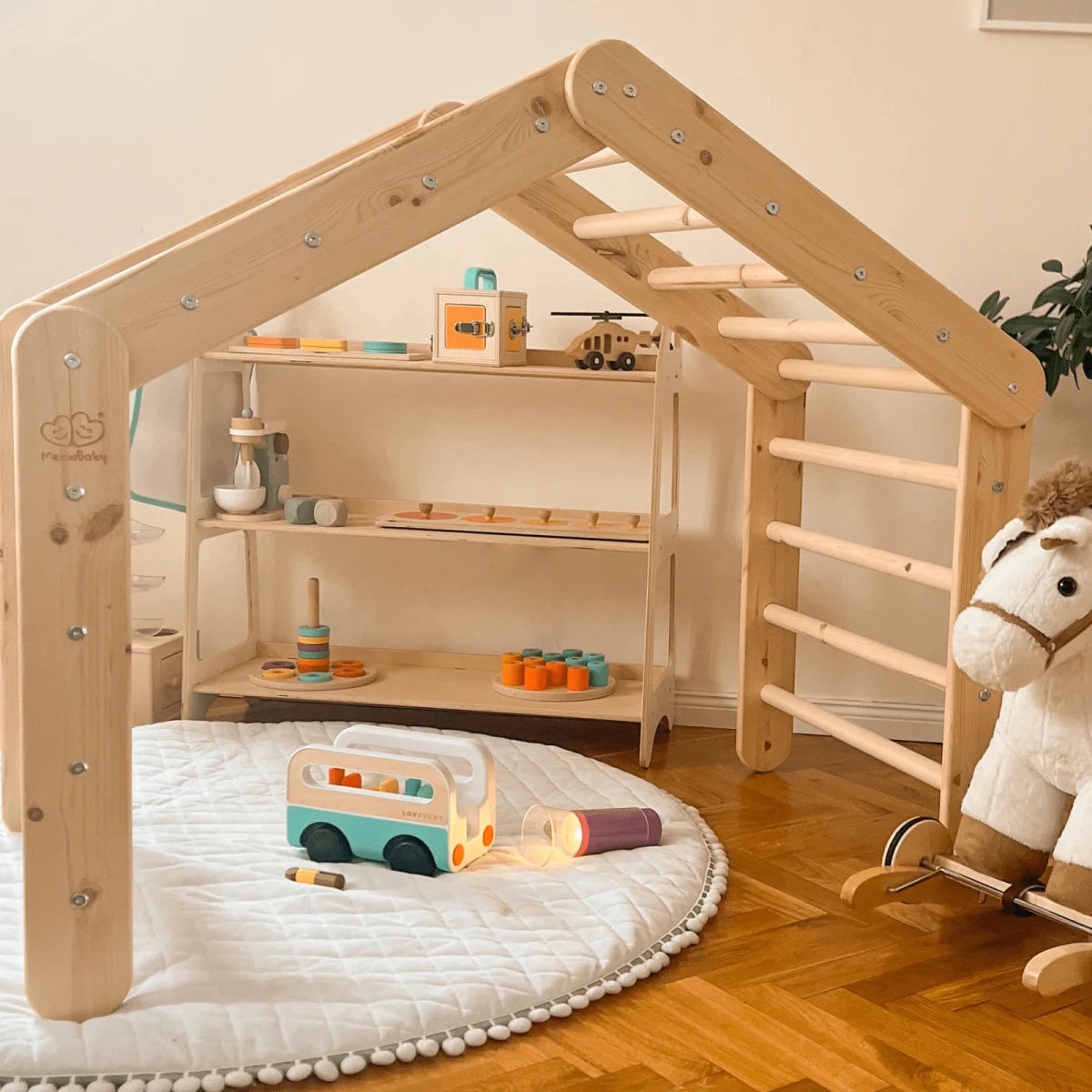 Indoor Large Wooden Montessori Climbing Ladder for Kids – Foldable Birch Plywood Frame (Grey) - Tiny Tugz™